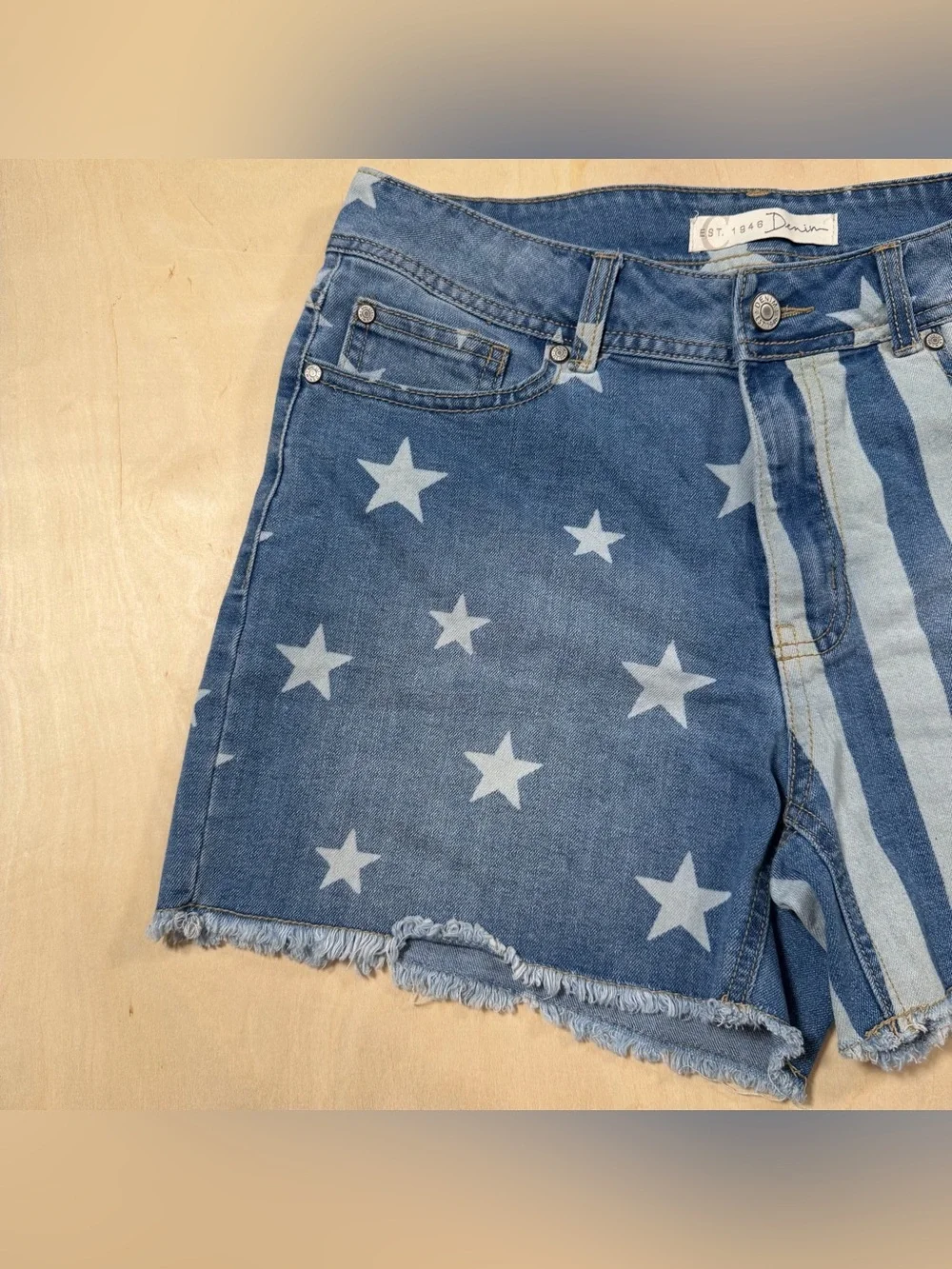 Est 1946 Denim American Flag Shorts Light Blue Denim Size 8